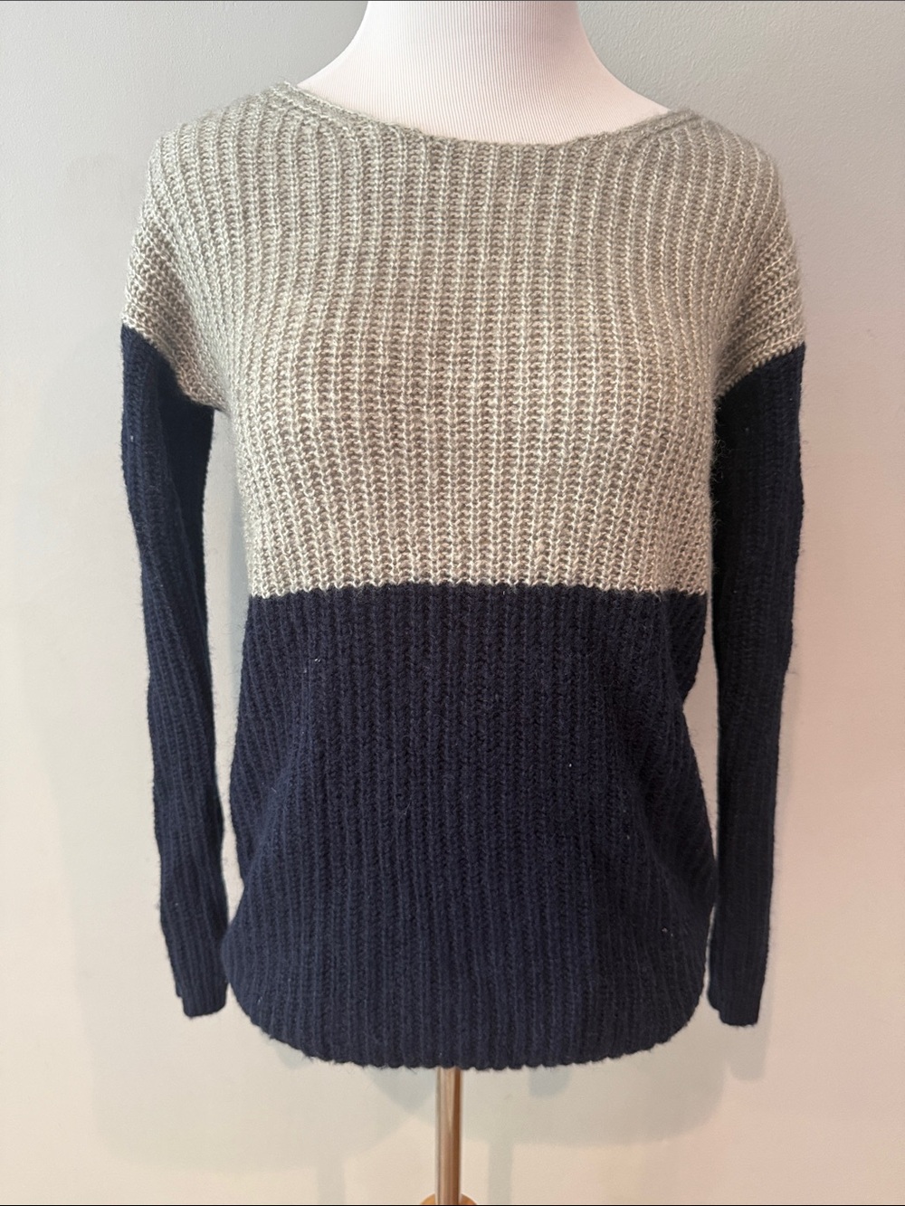Vintage Gap Two-Tone Crewneck color block Sweater - Navy and Light Gray- S